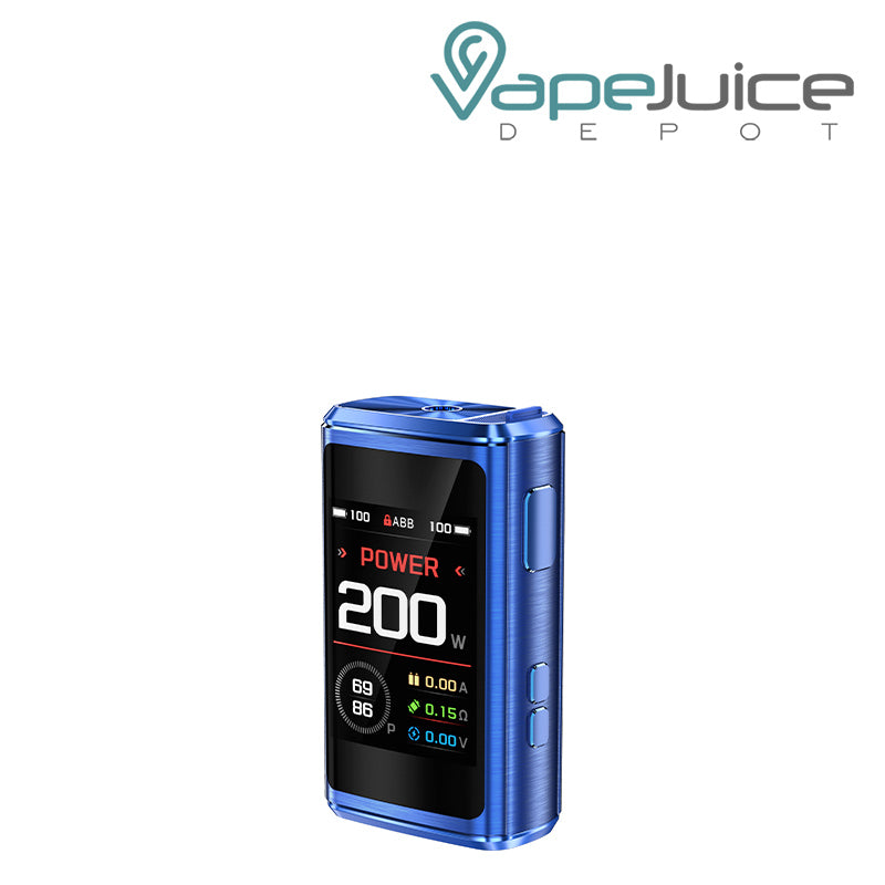 Blue GeekVape Z200 Box Mod with a firing button, two adjustment buttons and a screen - Vape Juice Depot