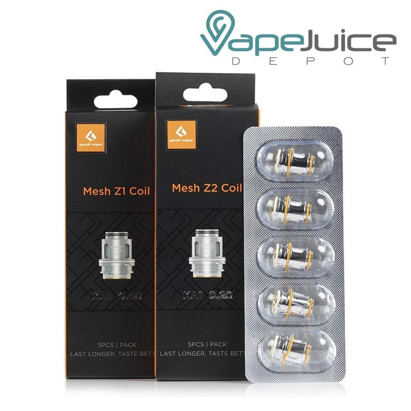Two boxes of GeekVape Zeus Replacement Coils and a five pack coils next to it - Vape Juice Depot
