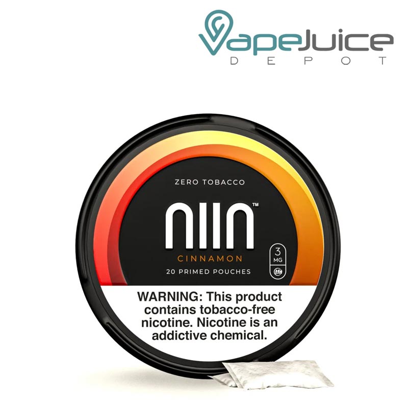 Cinnamon NIIN Zero Tobacco Pouches with a warning sign - Vape Juice Depot