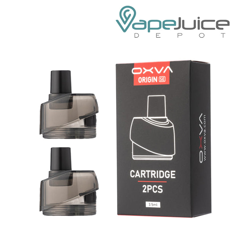Two OXVA Origin SE Pod Cartridges and a box next to them - Vape Juice Depot