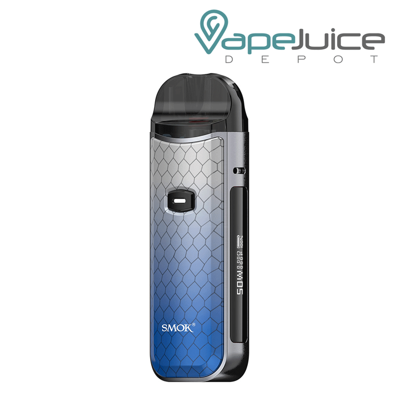 Blue Grey Cobra SMOK Nord 50W Pod Kit with an Intuitive Firing Button and a display on the side - Vape Juice Depot