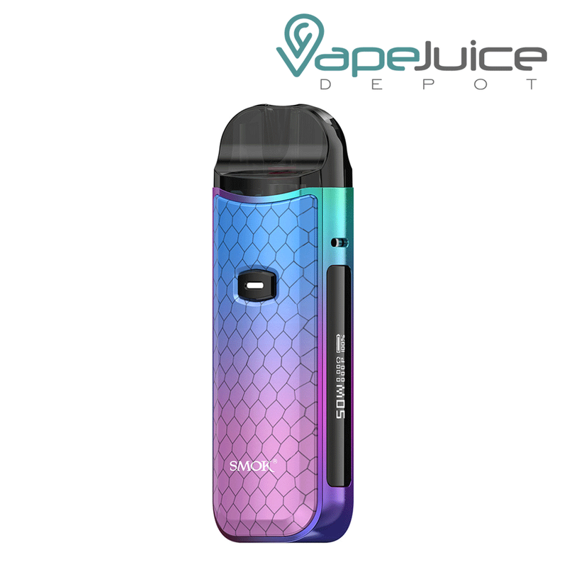 Cyan Pink Cobra SMOK Nord 50W Pod Kit with an Intuitive Firing Button and a display on the side - Vape Juice Depot