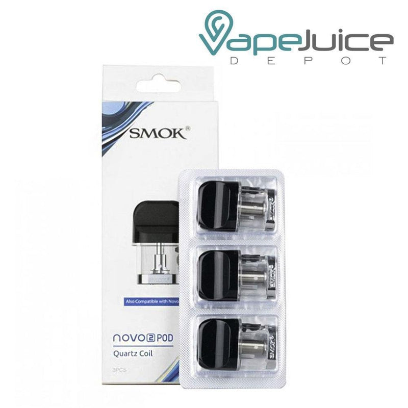 A box of SMOK Novo 2 Pods and a pack of three pods next to it - Vape Juice Depot