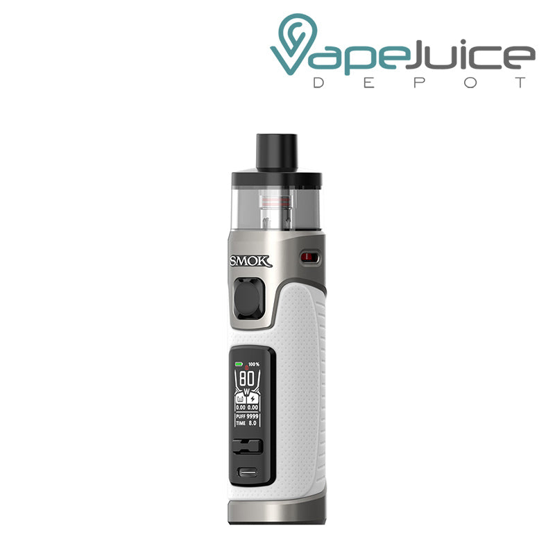 White SMOK RPM 5 Pro Pod Kit with a firing button, two adjustment button and a display screen - Vape Juice Depot
