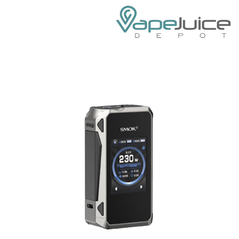 Front Side of Blue SMOK G PRIV 4 Box Mod with Touch Screen and a firing button - Vape Juice Depot