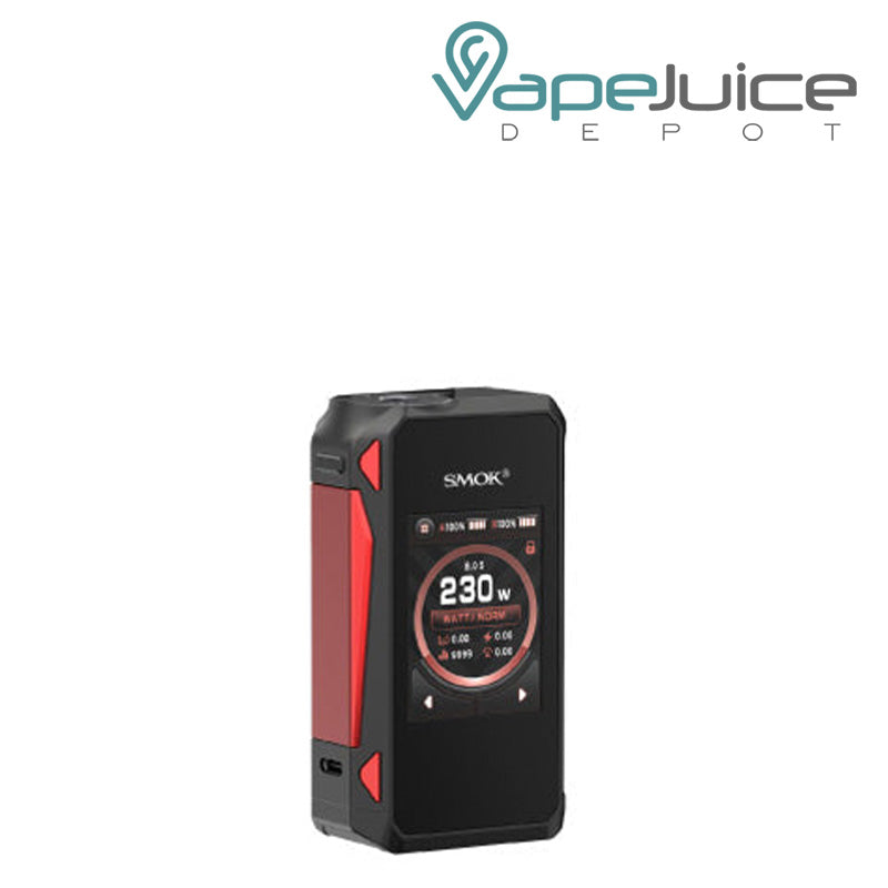 Front Side of Red SMOK G PRIV 4 Box Mod with Touch Screen and a firing button - Vape Juice Depot