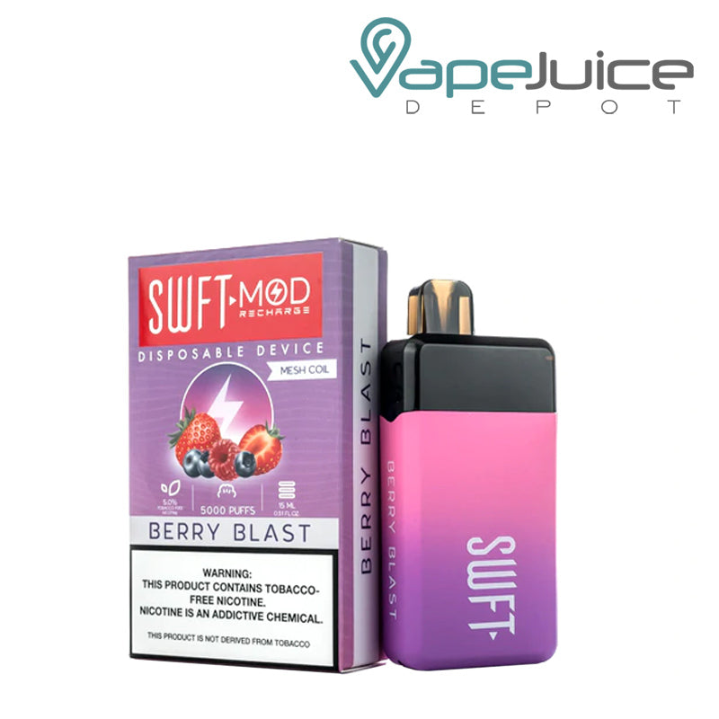 Berry Blast SWFT Mod 5000 Disposable and a box with a warning sign  - Vape Juice Depot