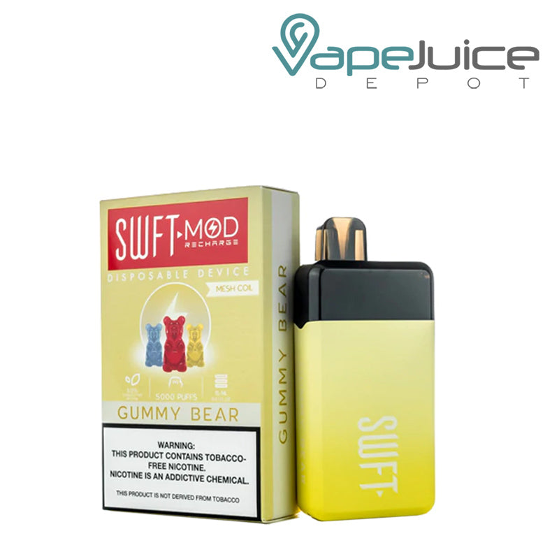 Gummy Bear SWFT Mod 5000 Disposable and a box with a warning sign  - Vape Juice Depot