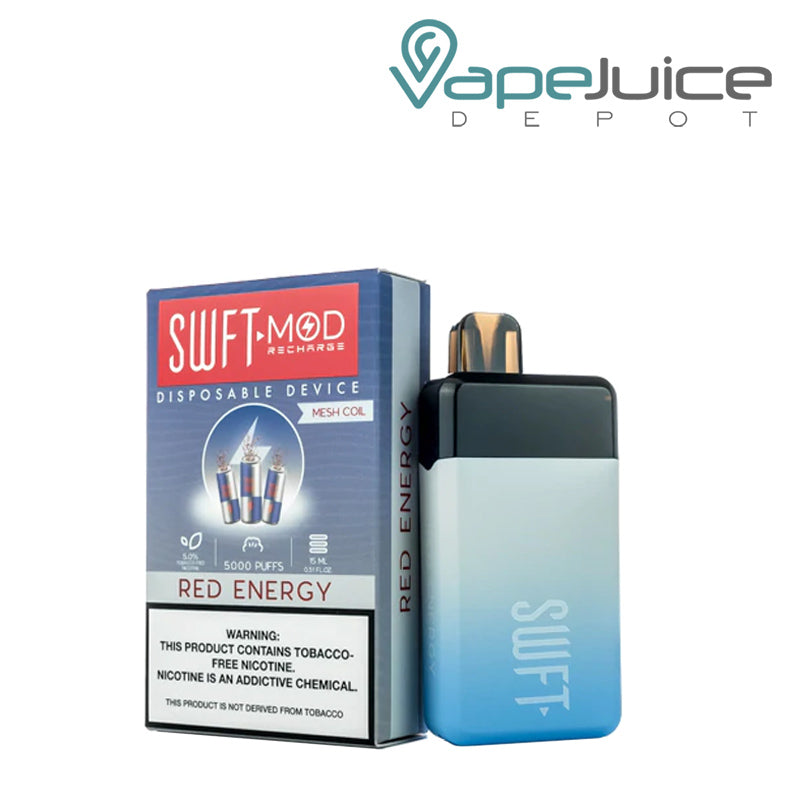 Red Energy SWFT Mod 5000 Disposable and a box with a warning sign  - Vape Juice Depot