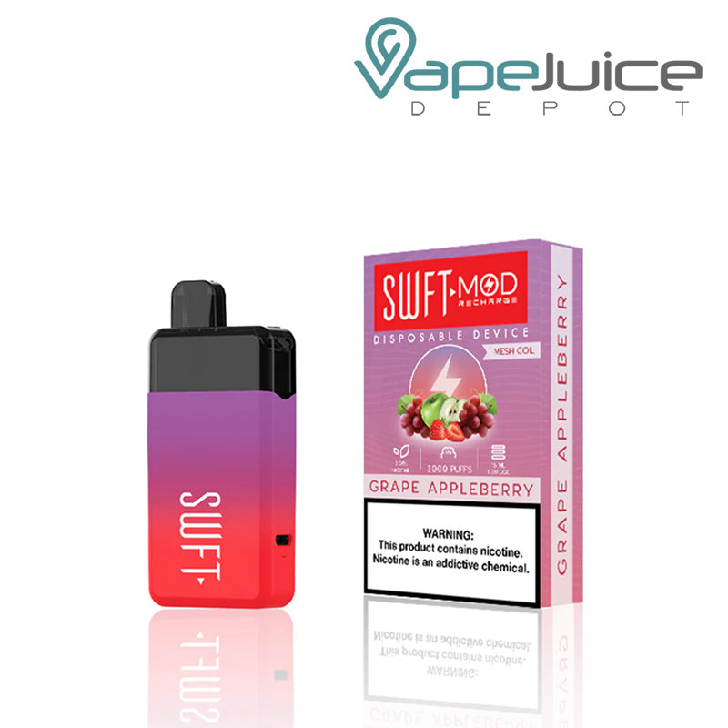 Grape Appleberry SWFT Mod 5000 Disposable and a box with a warning sign - Vape Juice Depot