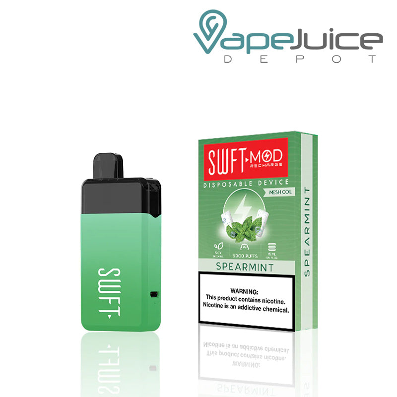 Spearmint SWFT Mod 5000 Disposable and a box with a warning sign - Vape Juice Depot