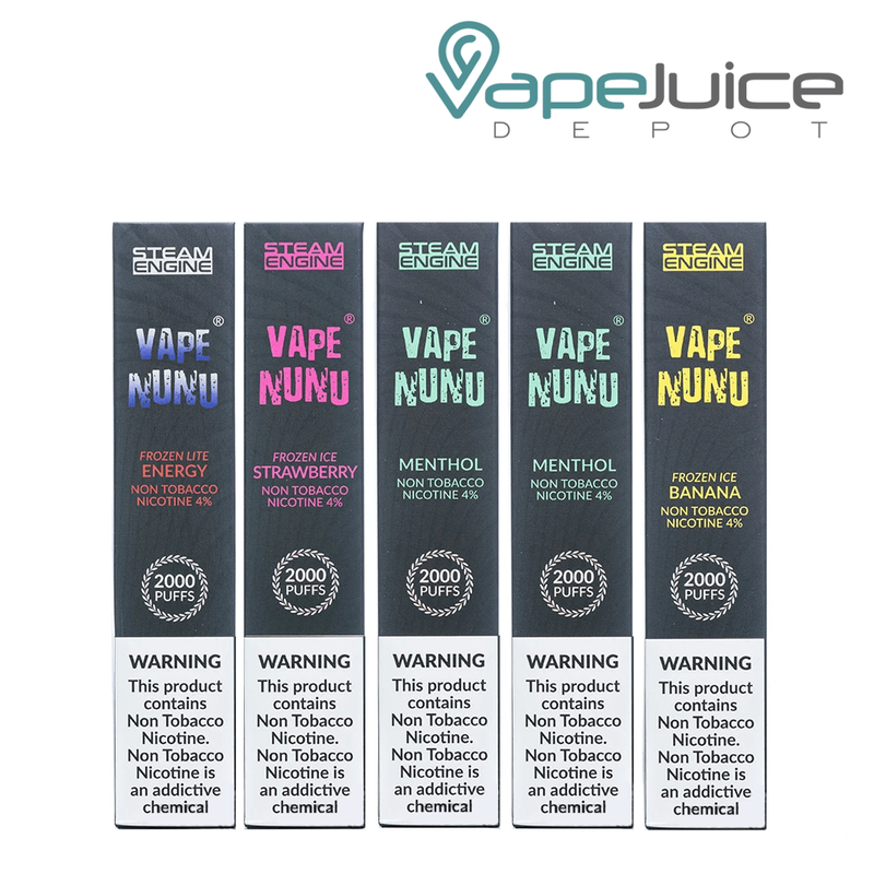 Five different flavors of Steam Engine Vape Nunu Disposable - Vape Juice Depot