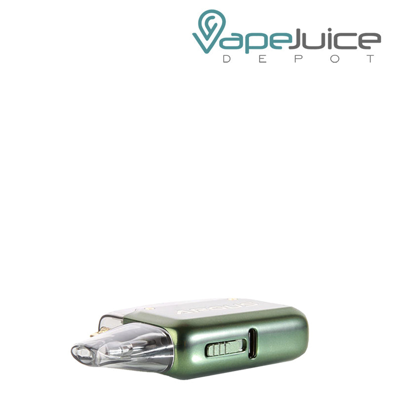 Side view of Green VooPoo ARGUS P1 Pod System Kit with adjustment button and USB port  - Vape Juice Depot