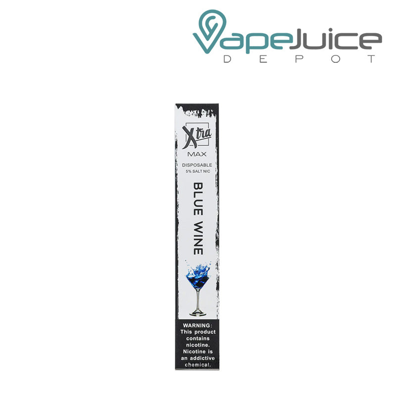 A box of Blue Wine Xtra MAX Disposable Device with a warning sign - Vape Juice Depot