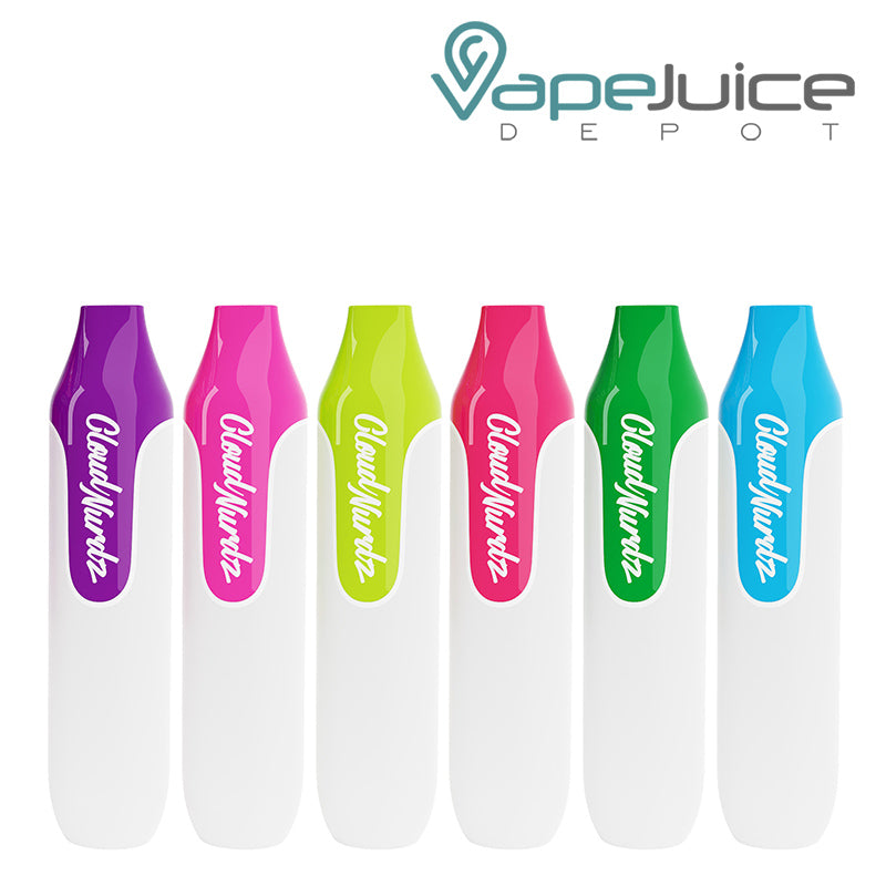 6 Flavors of Cloud Nurdz 3500 Disposable with a warning sign - Vape Juice Depot