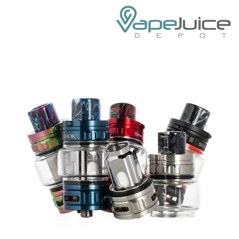 Five SMOK TFV18 Sub-Ohm Tanks and a coil in front - Vape Juice Depot