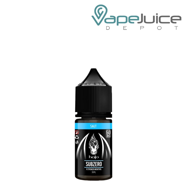 A 30ml bottle of Subzero Menthol Halo Salts - Vape Juice Depot