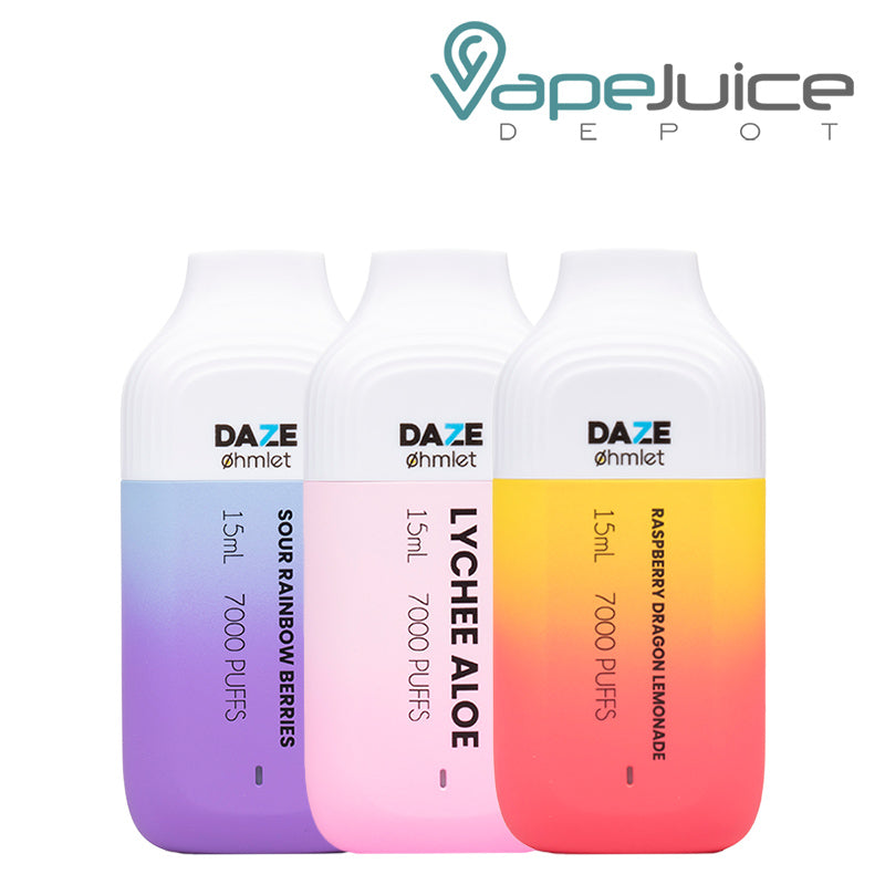 Three flavors of 7 Daze OHMLET 7000 ZERO Nicotine Disposable - Vape Juice Depot