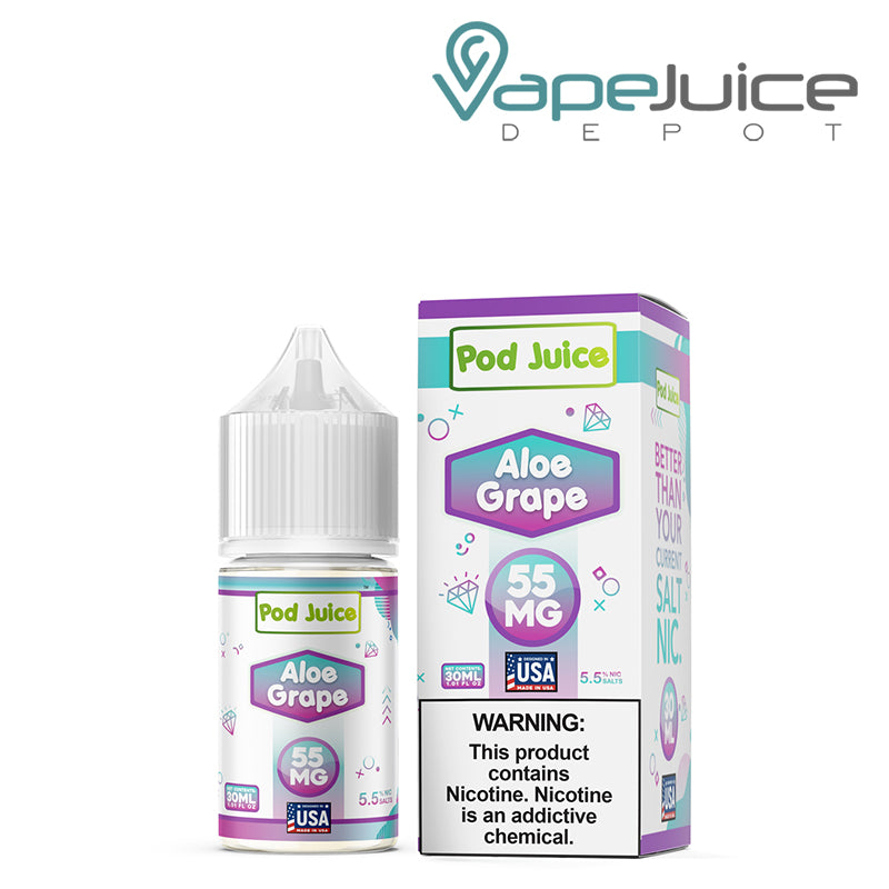 Aloe Grape Freeze Pod Juice TFN Salt 30ml box next to its bottle - Vape Juice Depot