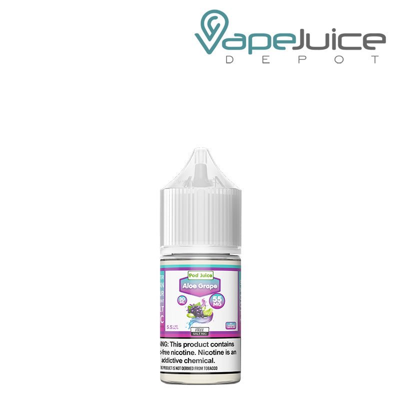 A 30ml bottle of Aloe Grape Pod Juice TFN Salt with a warning sign - Vape Juice Depot