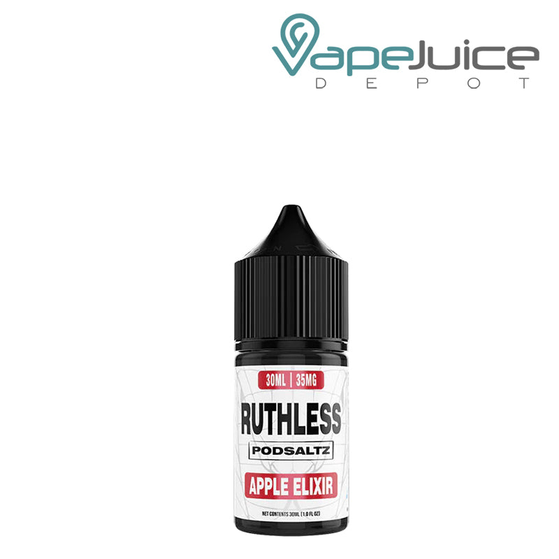 A 30ml bottle of Apple Elixir Ruthless Essentials PodSaltz - Vape Juice Depot