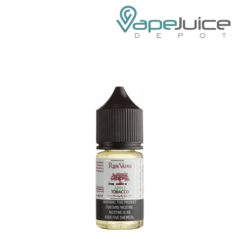 A 30ml bottle of Apple Tobacco Saltz Ripe Vapes with a warning sign - Vape Juice Depot