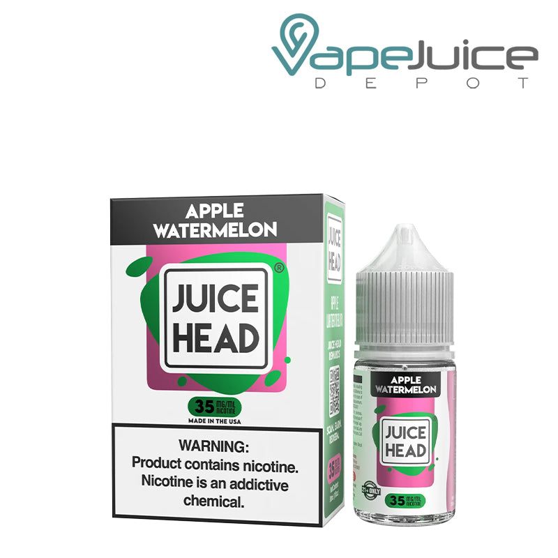 A Box of Apple Watermelon ZTN Salts Juice Head with a warning sign and a 30ml bottle next to it - Vape juice Depot
