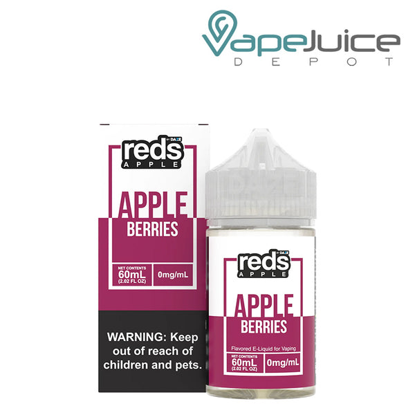 A box of Berries REDS Apple eJuice with a warning sign and a 60ml bottle next to it - Vape Juice Depot