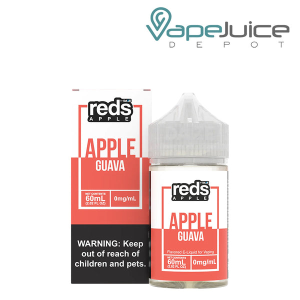 A box of Guava REDS Apple eJuice with a warning sign and a 60ml bottle next to it - Vape Juice Depot