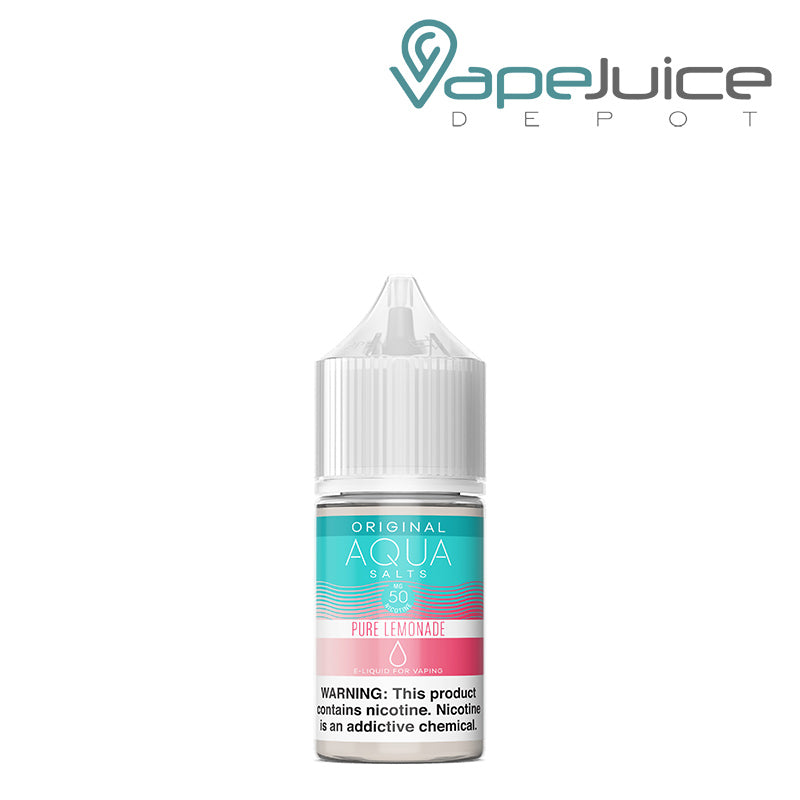 A 30ml bottle of Pure Lemonade AQUA Synthetic Salts 50mg with a warning sign - Vape Juice Depot