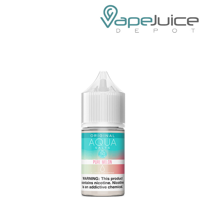 A 30ml bottle of Pure Melon AQUA Synthetic Salts with a warning sign - Vape Juice Depot