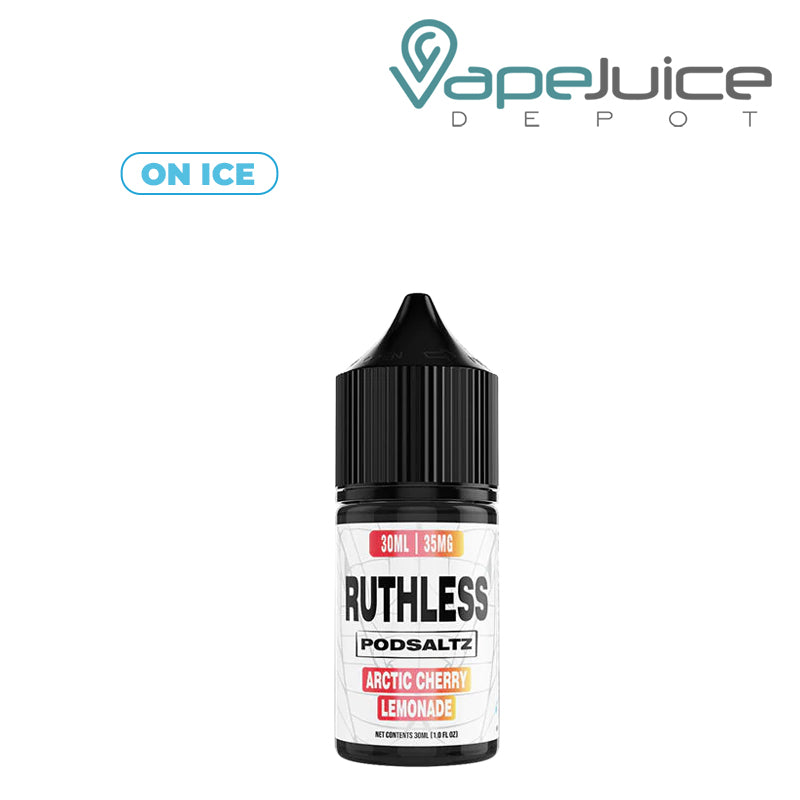 A 30ml bottle of Arctic Cherry Lemonade On Ice Ruthless Essentials PodSaltz - Vape Juice Depot