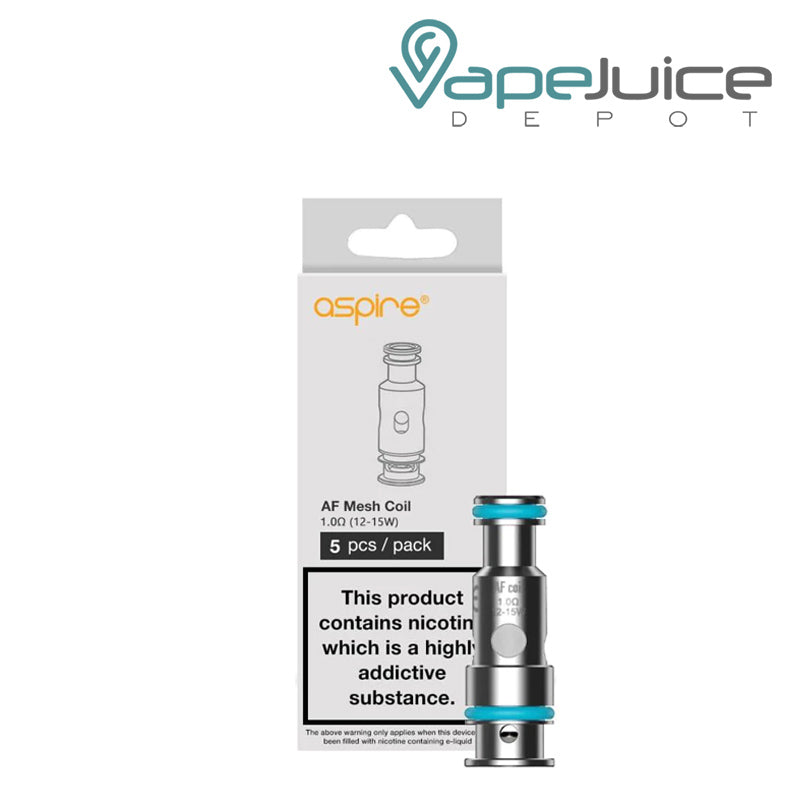 A box of Aspire AF Replacement Coils with a warning sign and a coil next to it - Vape Juice Depot