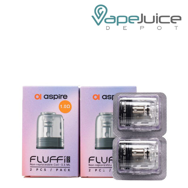 A Box of Aspire Fluffi Replacement Pods and a pack of pod next to it - Vape Juice Depot