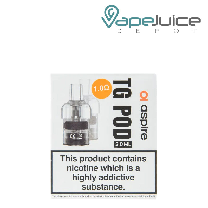 A Box of Aspire TG Replacement Pods with a warning sign - Vape Juice Depot