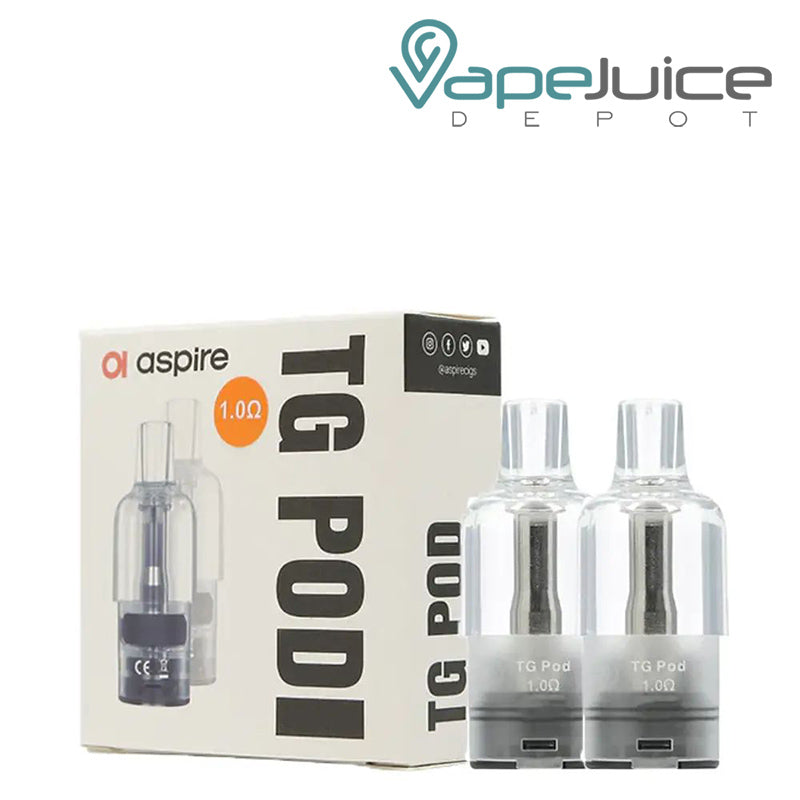 A Box of Aspire TG Replacement Pods and two pods next to it - Vape Juice Depot