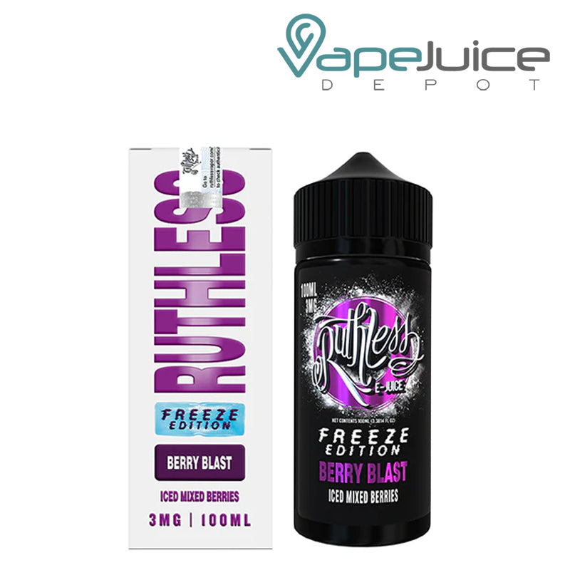 A box of Berry Blast Ruthless Freeze Edition  and 100ml bottle - Vape Juice Depot