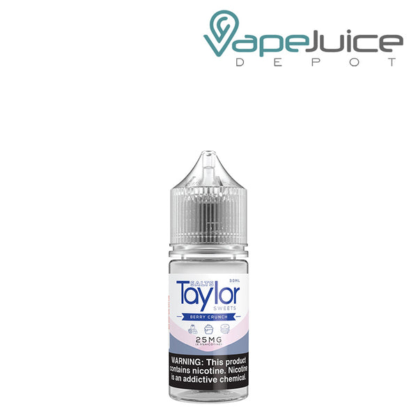 A 30ml bottle of Berry Crunch Taylor Salts with a warning sign - Vape Juice Depot
