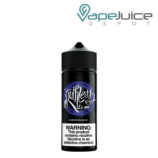 A 120ml bottle of Berry Drank Ruthless Vapor with a warning sign - Vape Juice Depot