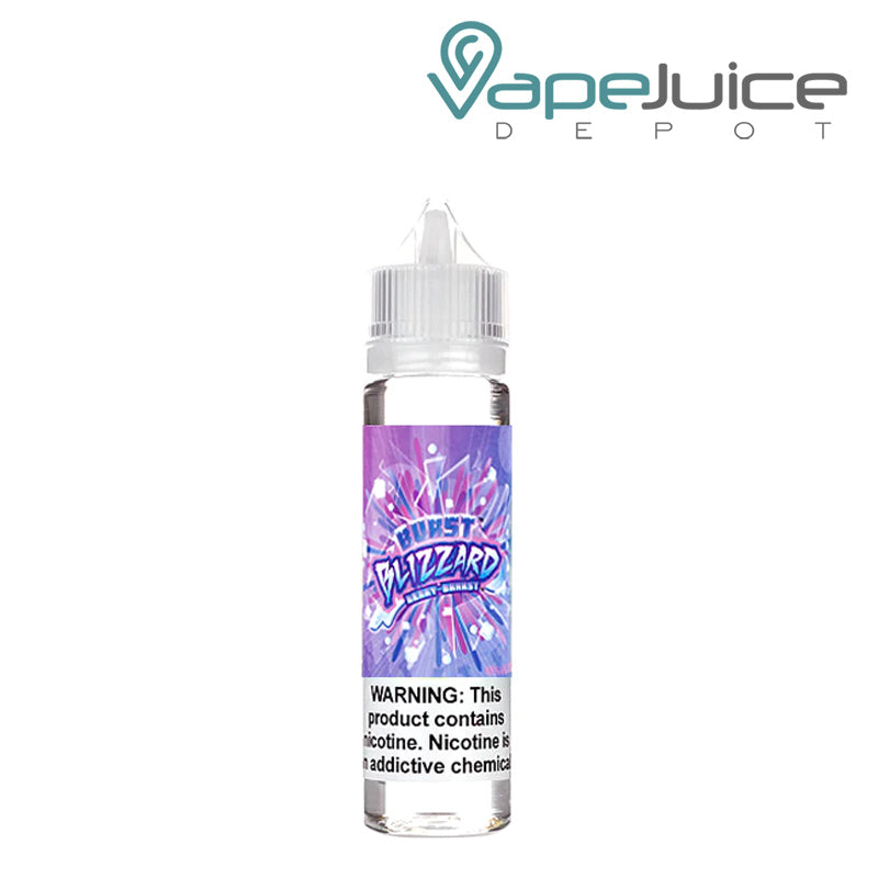 A 60ml bottle of Berry Ice Burst eLiquid with a warning sign - Vape Juice Depot