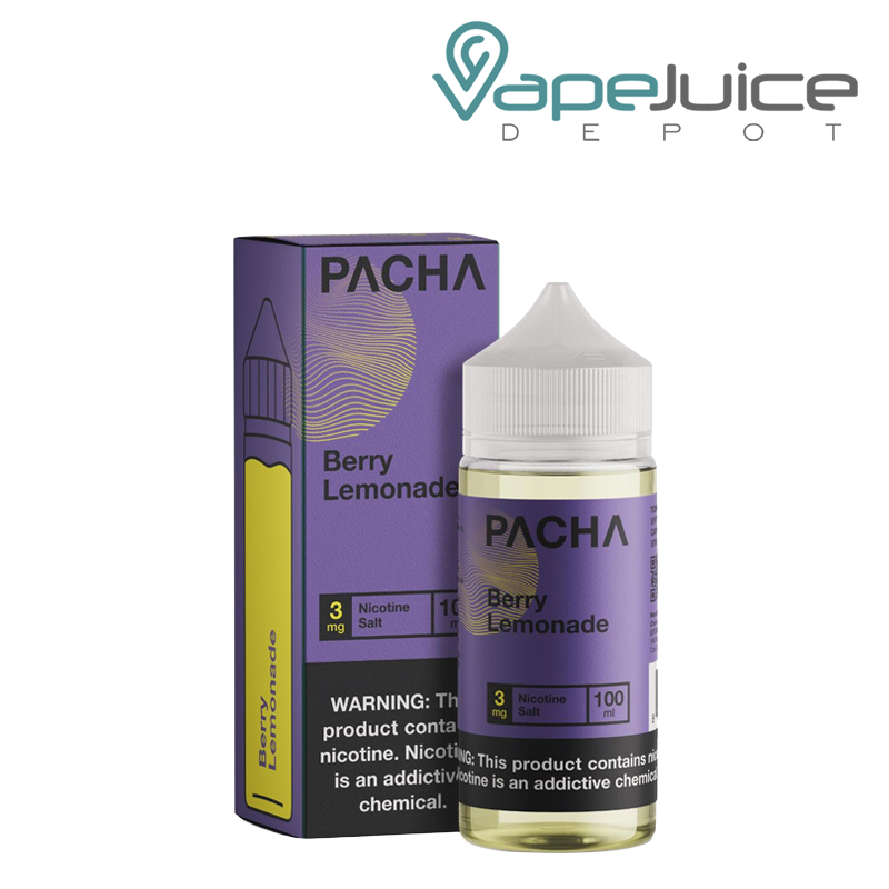 A Box of Berry Lemonade Pacha with a warning sign and a 100ml bottle next to it - Vape Juice Depot
