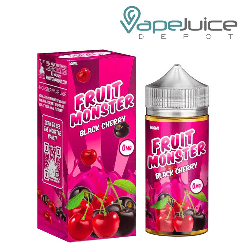 A box of Black Cherry Fruit Monster and a 100ml bottle next to it - Vape Juice Depot