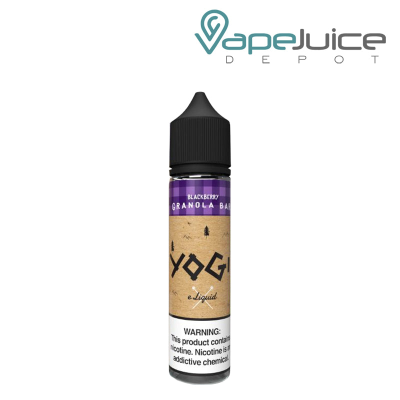 A 60ml bottle of Blackberry Granola Bar YOGI eLiquid with a warning sign - Vape Juice Depot