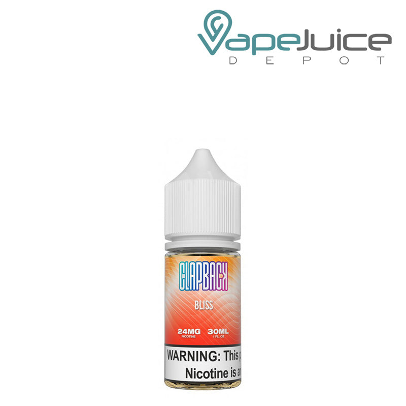 A 30ml bottle of Bliss SVRF ClapBack TFN Salt eLiquid with a warning sign - Vape Juice Depot