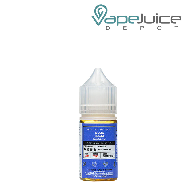 A 30ml bottle of Blue Razz Glas Basix Salts - Vape Juice Depot