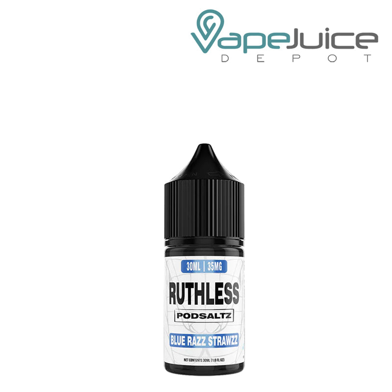 A 30ml bottle of Blue Razz Strawzz Ruthless Essentials PodSaltz - Vape Juice Depot