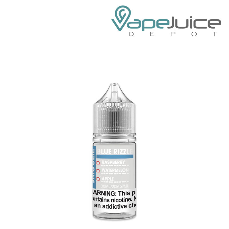 A 30ml bottle of Blue Rizzle Smoozie Salt with a warning sign - Vape Juice Depot