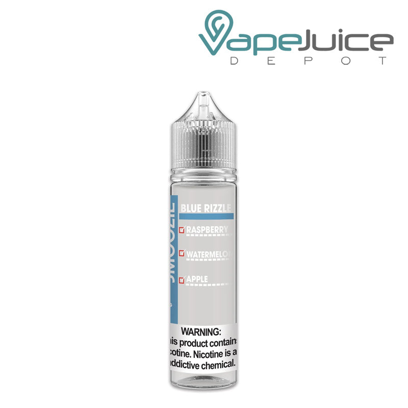 A 60ml bottle of Blue Rizzle Smoozie vape juice with a warning sign - Vape Juice Depot