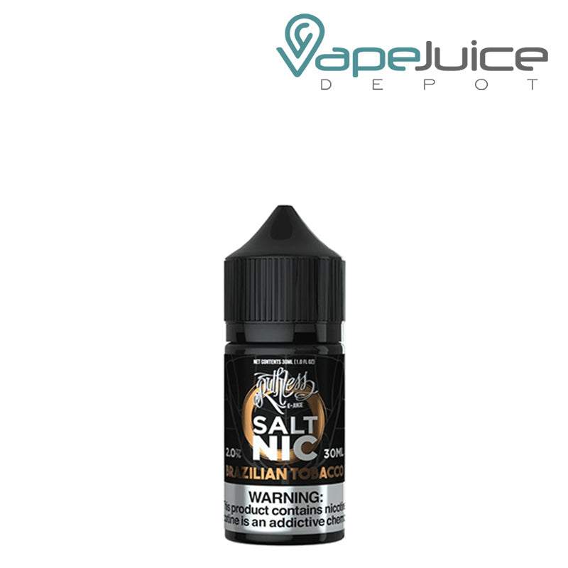 A 30ml bottle of Brazilian Tobacco Ruthless Salt with a warning sign - Vape Juice Depot