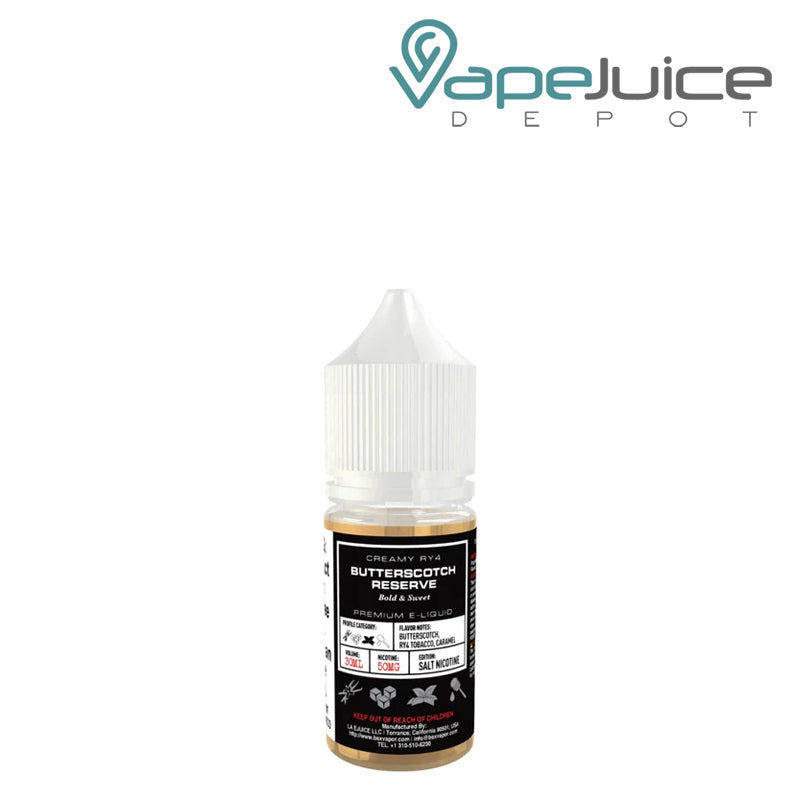 A 30ml bottle of Butterscotch Reserve Glas Basix Salts - Vape Juice Depot